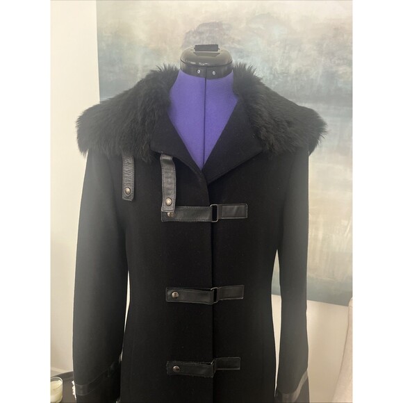 Vintage Mackage Black Wool Faux Fur Jacket Coat Leather Women's Size Medium - Picture 2 of 15